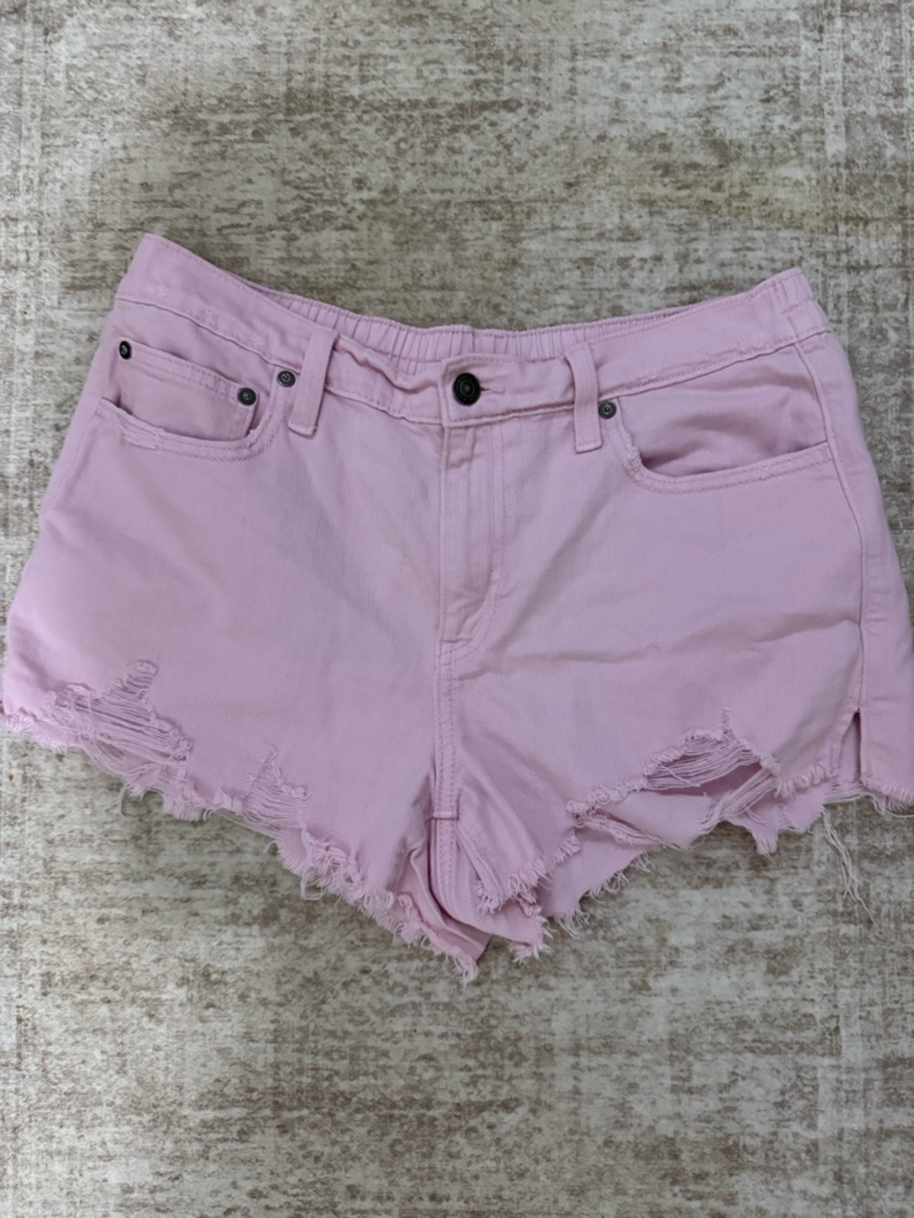 aerie Pink Distressed Frayed Hem Jean Shorts